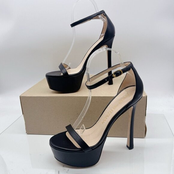 Stuart Weitzman Nudistcurve Hollywood Platform Sandal Black Leather US 8.5 Spain - Picture 3 of 10
